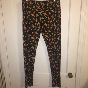 LuLaRoe Tall/Curvy Black Leggings - Neon Birds